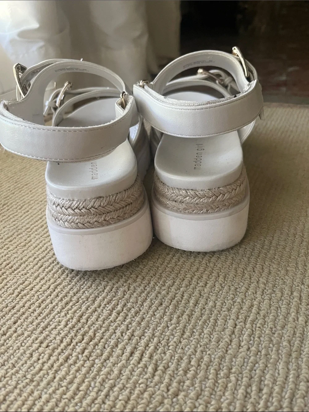 Steve Madden White Platform Espadrille Sandals with Gold Buckles